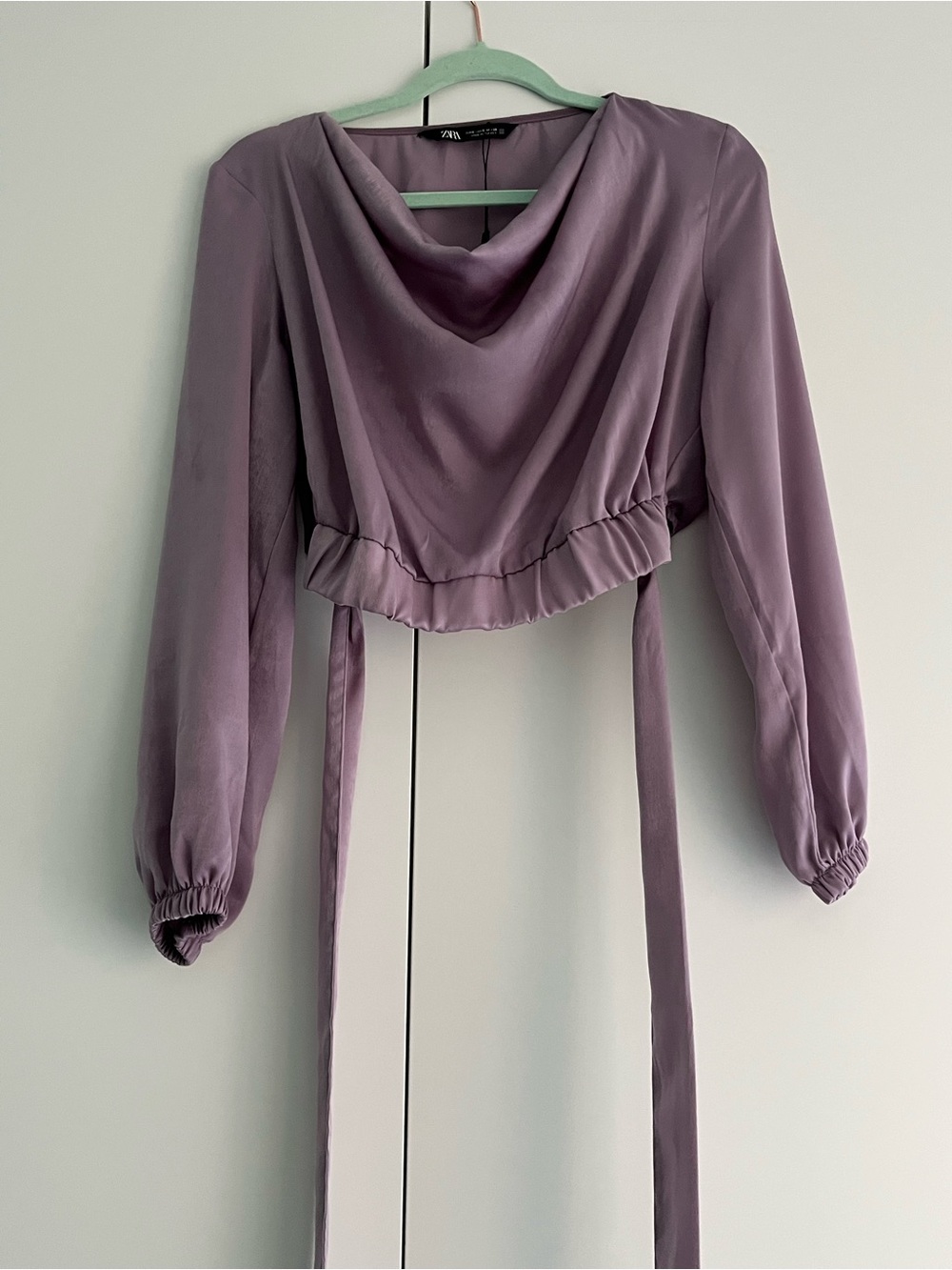 Zara Dusty Lavender Cowl-Neck Long Sleeve Crop Top